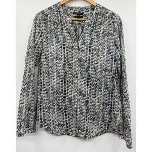 Marc O'Polo Organic Cotton Lightweight Button Up Blouse Blue Gray Abstract